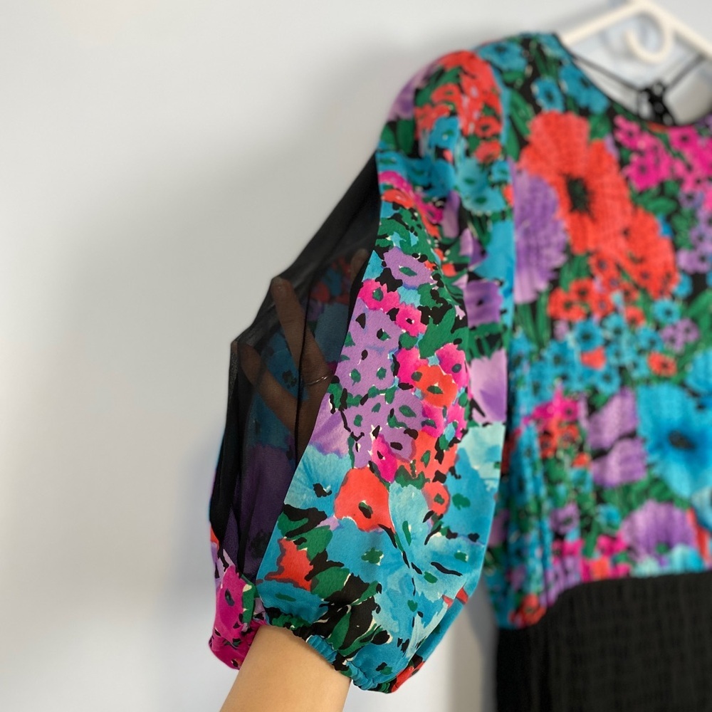 Vtg 70s 80s Designer Diane Freis Silk Beaded Floral Signature Dress Sz Large L - Picture 5 of 13